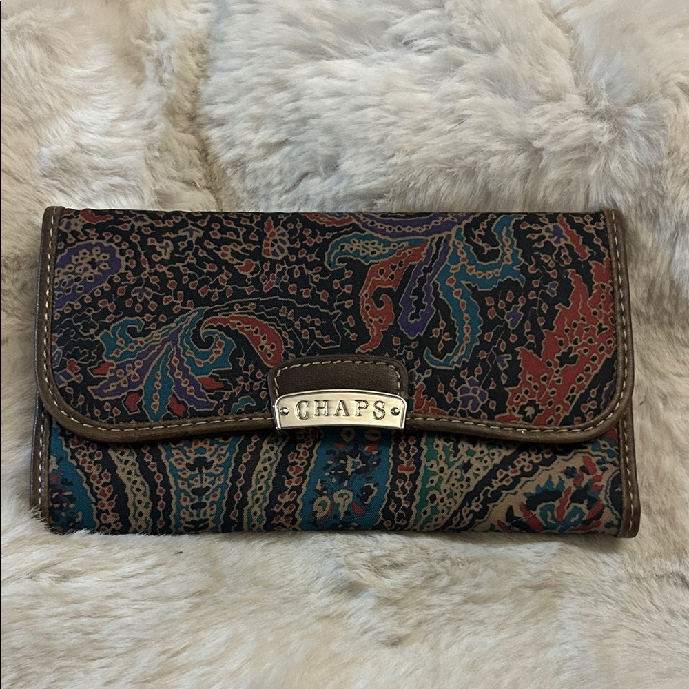 Chaps Vintage paisley nylon and leather trifold wallet
